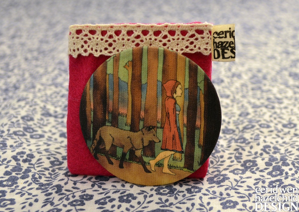 Fabric Red Riding Hood Illustration Pocket Mirror