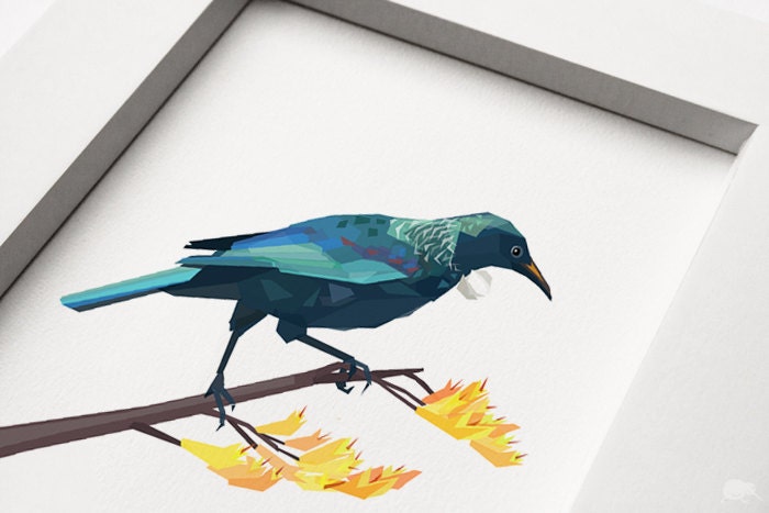Tui, New Zealand Native bird, Geometric, Minimal, Bird print, Original illustration, Art, A4, A5, Custom sizes