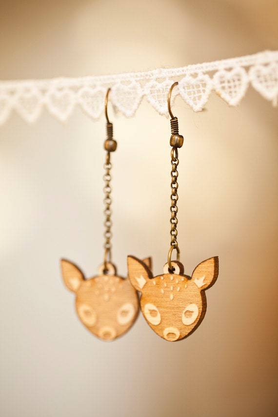 Deer Earrings Lasercut Birch Wood - Niabi