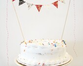 Fabric Cake Topper - Bunting Decoration - Wedding, Birthday Party, Shower Decor "California Poppy" coral red spring floral black wildflower