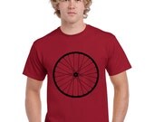 Red Mens Bike Shirt. Bicycle T Shirt. Bike T Shirt. Wheel T Shirt. Hand Screen Printed