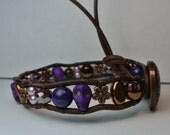 Multi Purple Skull, Glass & Pearl  "Boho Chic" beaded bracelet