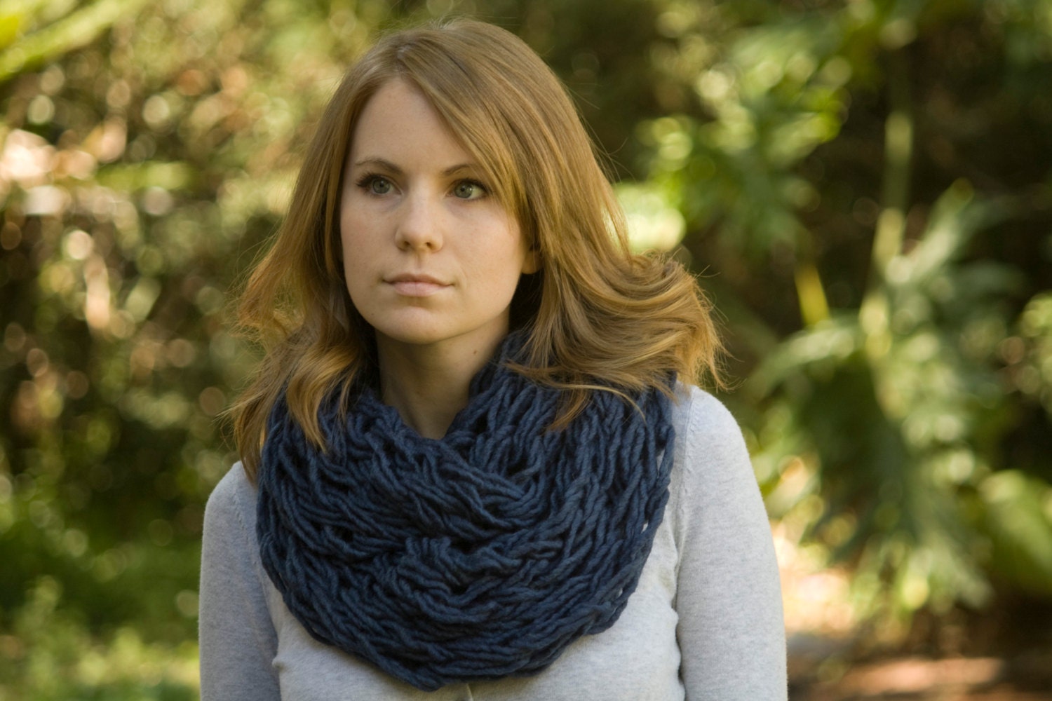 Dark Blue Infinity Scarf, Arm Knit Chunky Cowl, Spring Fashion Accessories