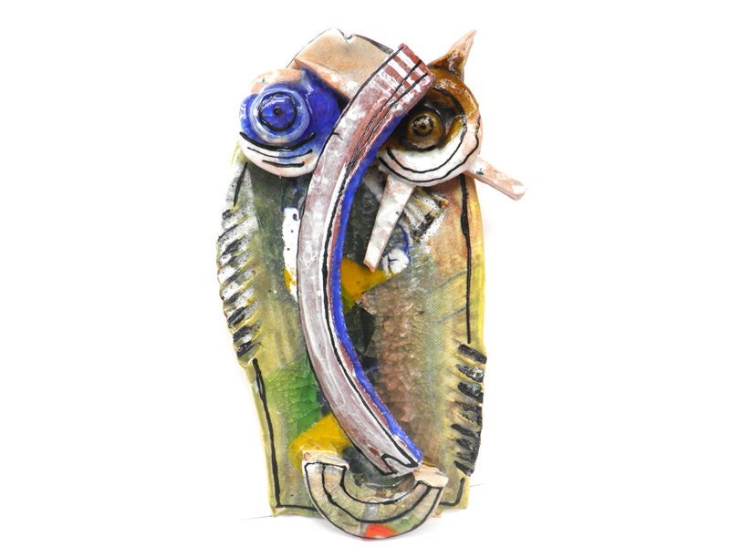 Ceramic mask, Wall Mask, Abstract ceramic (Wall Art),  3D wall art,  Handmade sculpture of head,  Ceramic home decor