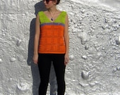 Neon crochet shirt top, summer cotton, orange, green, geometric