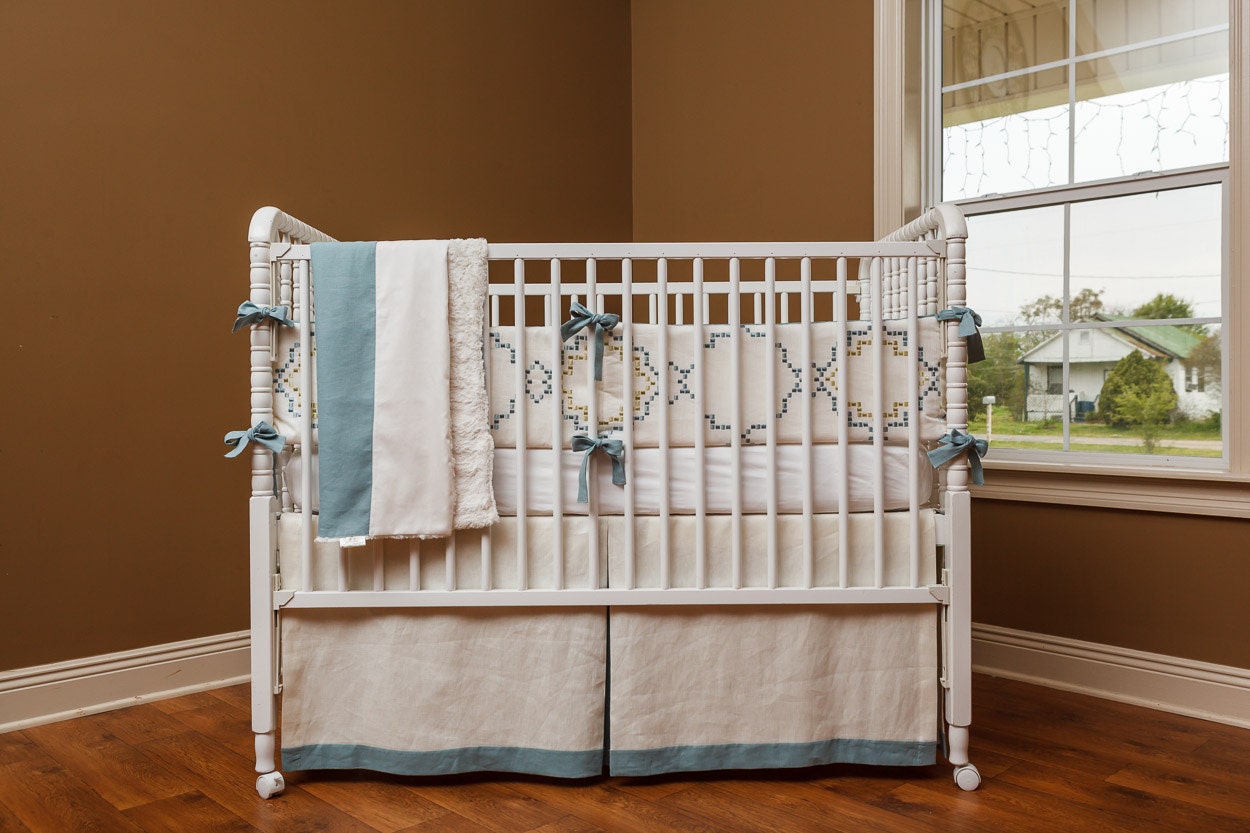 2-Piece Picket Linen Baby Bedding Set, Seaspray color READY to LOVE