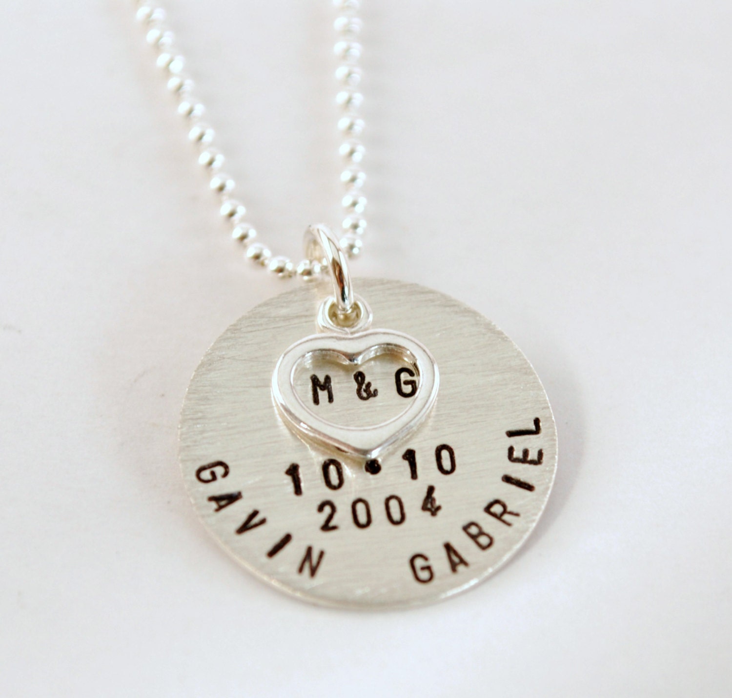 Mommy Jewelry Personalized Kids Names with Anniversary Date and Initials - Hand Stamped Sterling Silver