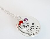 Personalized Mom Necklace Three Kids Names Mother Jewelry Hand Stamped Silver