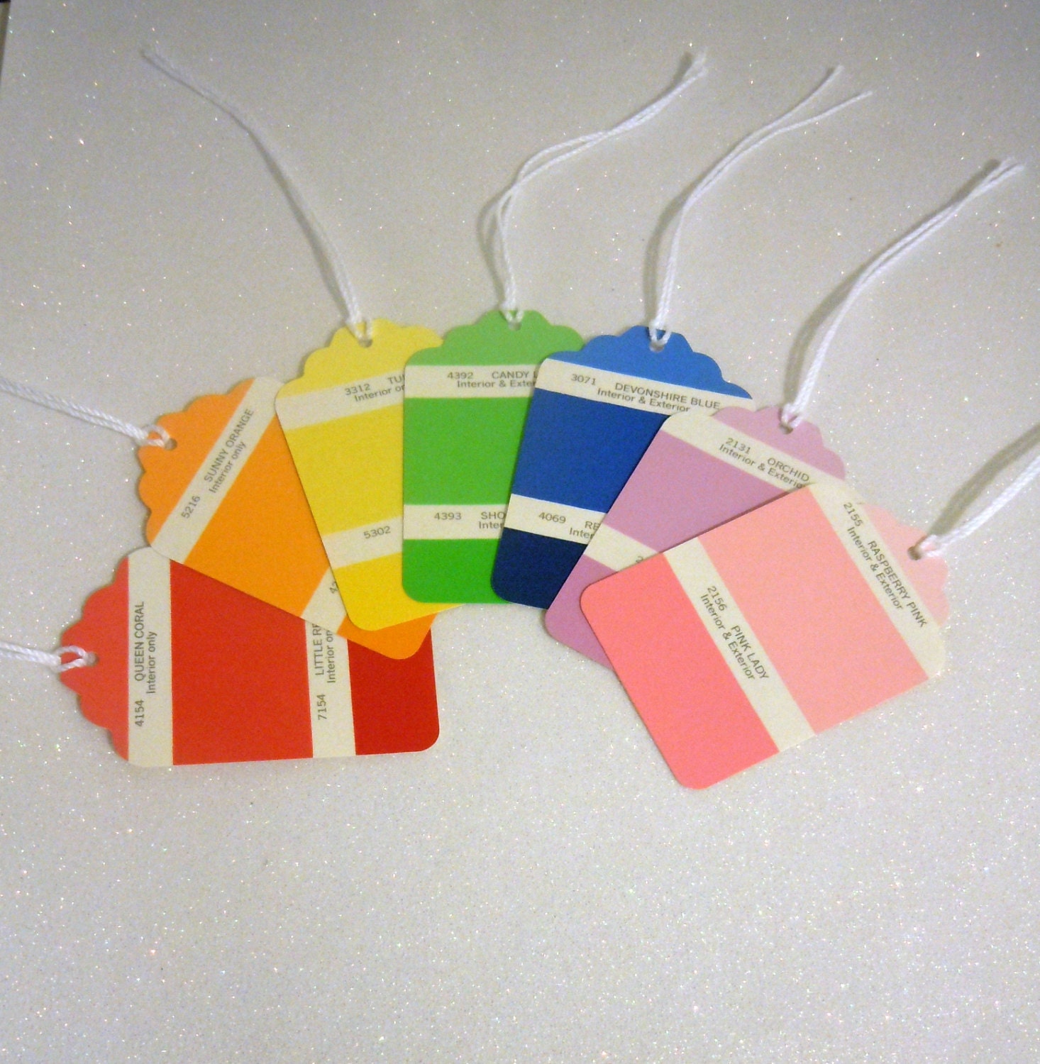 Rainbow Tags. Small Decorative. Party Hang Tags. Recycled Paint Chips. Upcycling.
