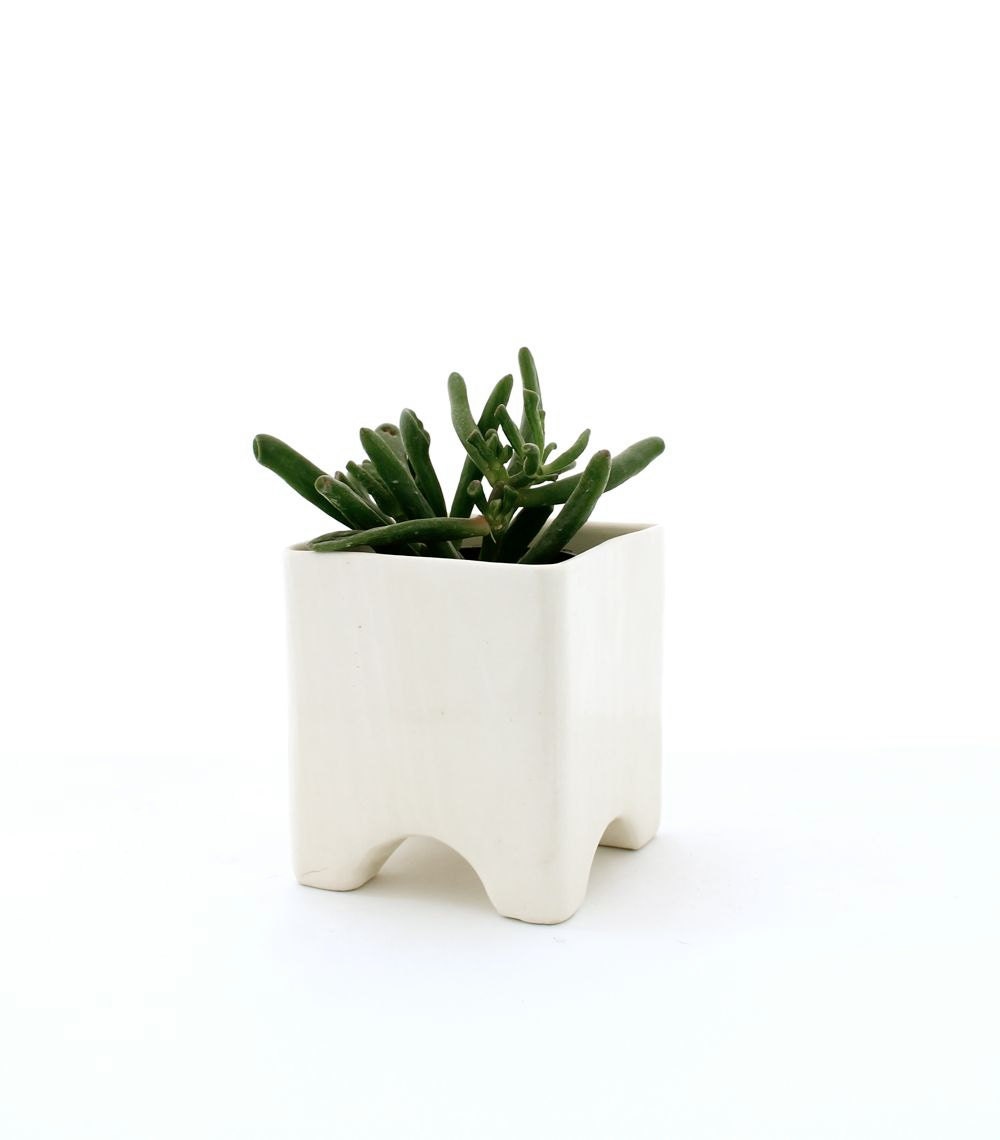 Faux Bois Vase or Cache-Pot, 4 Footed in White