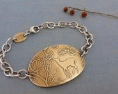 Fawn in Jacobean Forest ID bracelet - brass charm - sterling silver chain - woodland animal - deer bracelet