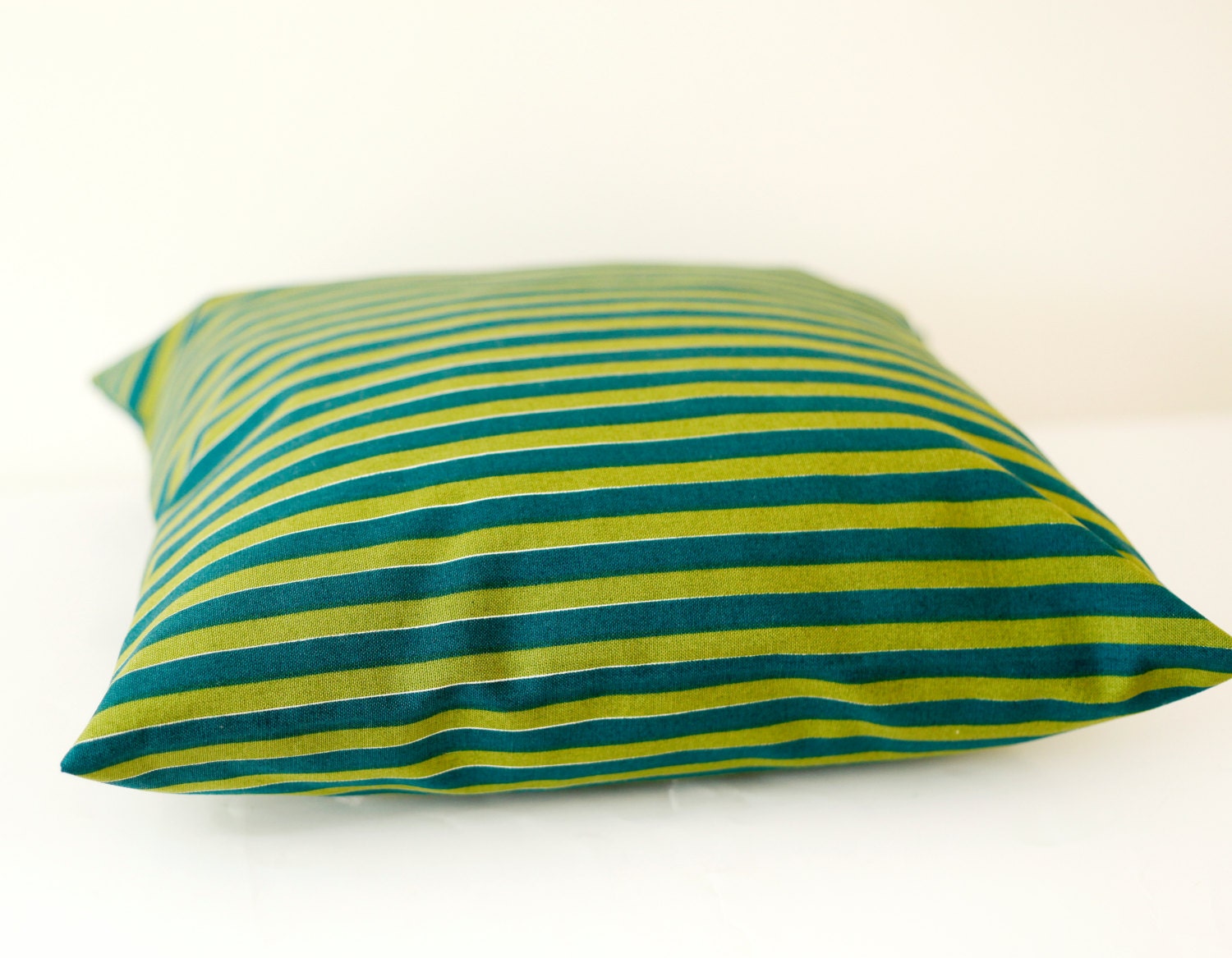 Green pillow cover with blue stripes - classic style decorative pillows case - farmhouse throw pillows - 20x20 inch size