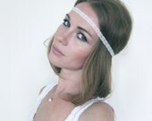 White Silver Art Deco 1920s Great Gatsby headband with crystals - Daisy Buchanan Headband - 1920s Great Gatsby Party