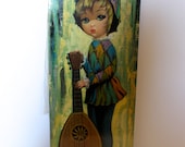 Vintage 1960s BIG Eyed Girl with Guitar EDEN Art Still in PLASTIC