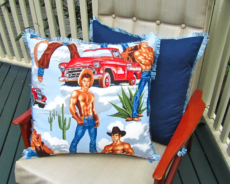 Cowboy pin-up cushion cover