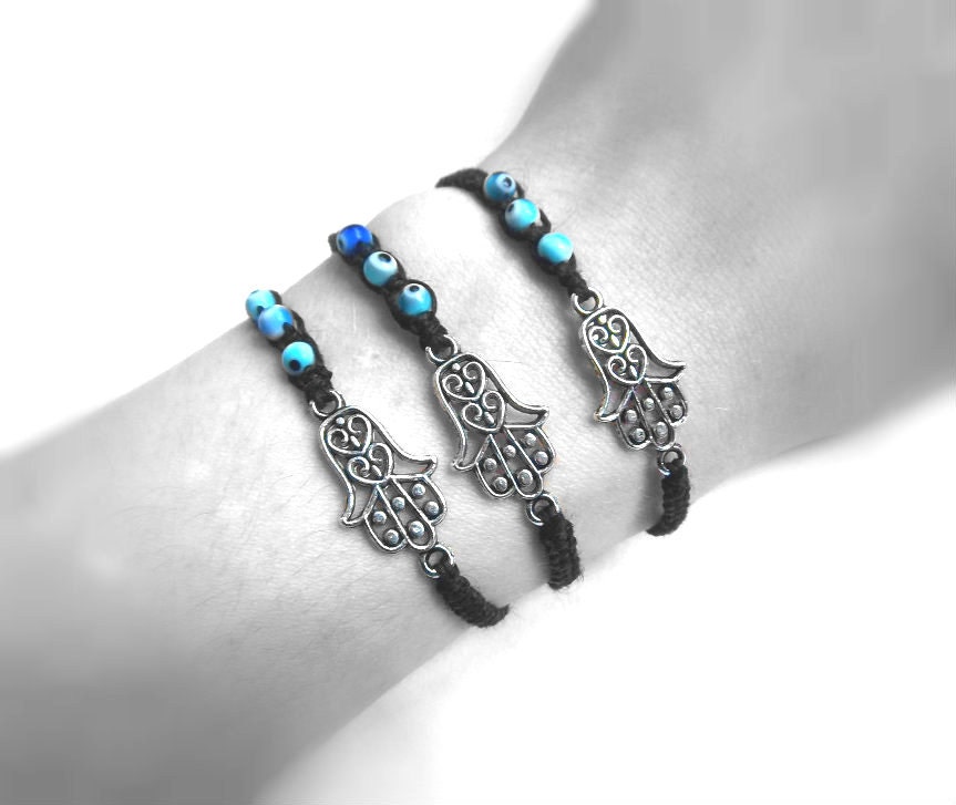 Hand of Fatima Bracelet with Evil Eye Beads for Protection and Luck: Adjustable Unisex