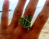 Green Seaglass 14K Gold Wire Wrapped Ring