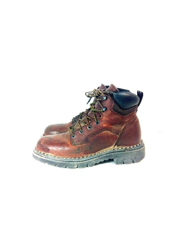 Red Wing Leather Hiking Boots 7 / Womens Steel Toe Boots 7 / Rustic Lace Up Boots 7