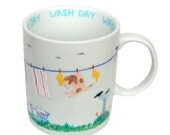 Wash Day Mug, Large Tea Coffee Mug, Quirky Fresh Spring Clean, Dog Cat Pet Hand Painted Mug