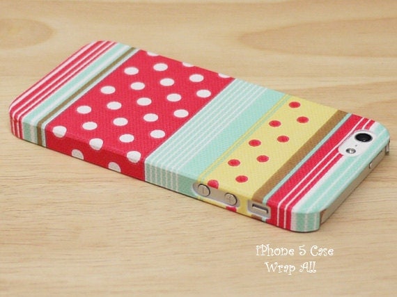iPhone 5 case - Colorful stripes and polka dots / Polka dots iPhone 5 case/ Polka dots iPhone case / Decoupage iphone case