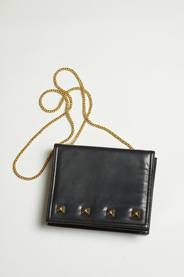 Vintage Frenchy of California Navy Studded Leather purse with Gold Chain Strap