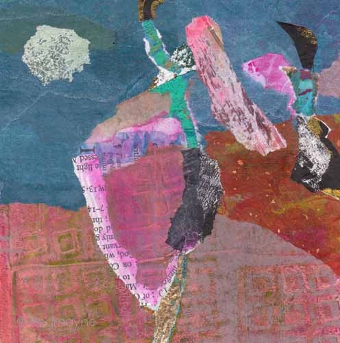 Mixed media collage art original Pas De Deux