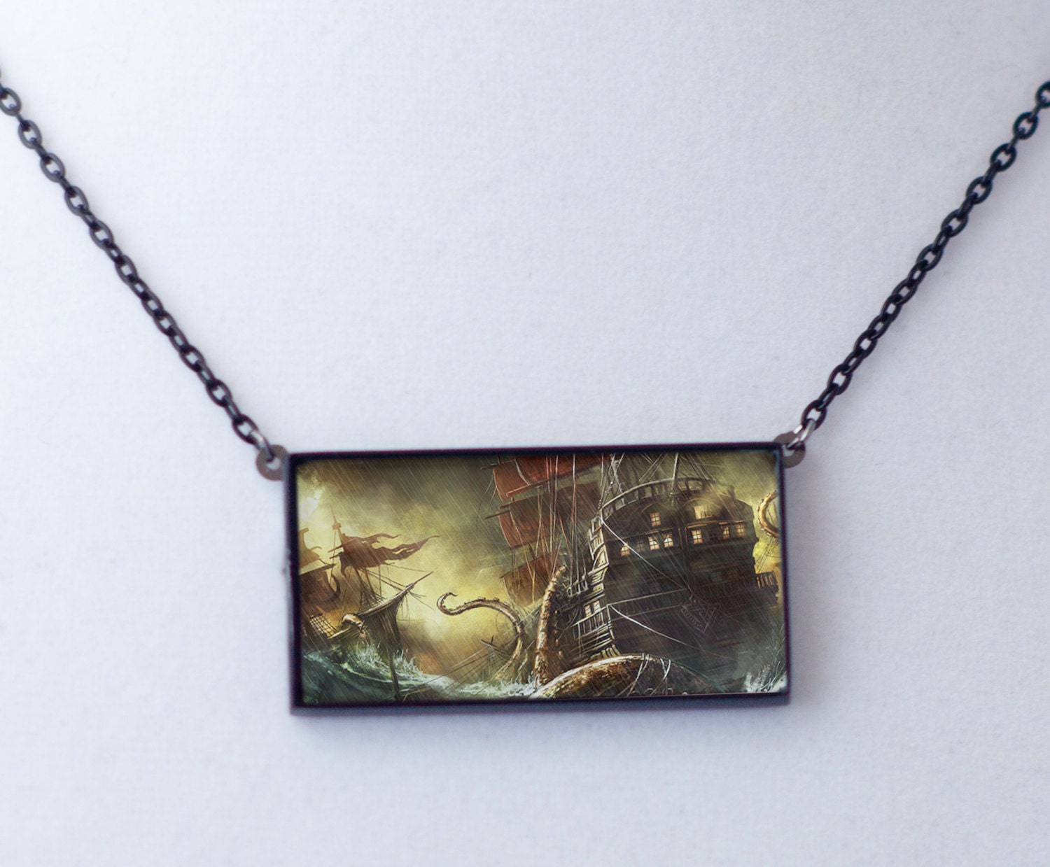 Kraken Squid Octopus Attack Dark Sea Pendant Necklace