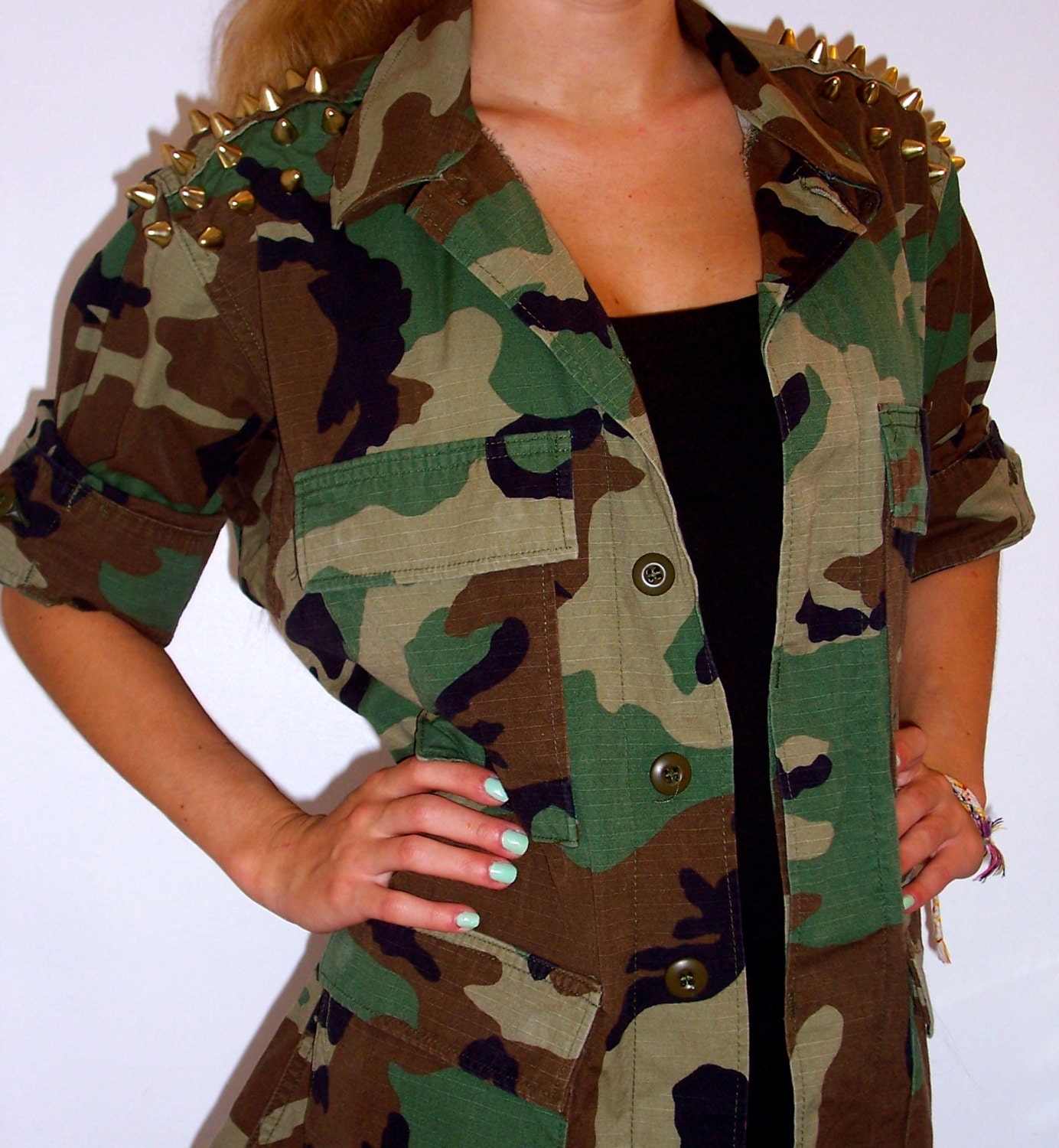 MADE TO ORDER Studded Camo Military Jacket