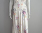 Vintage 1940s 40s Satin Nightgown Lingerie Bias Cut Boudoir Floral Gown Bombshell Pin Up