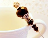 Twilight womens accessories jet black Victorian hat pin vintage look beaded brooch lapel scarf shawl stick pin Gothic regal royal tagt