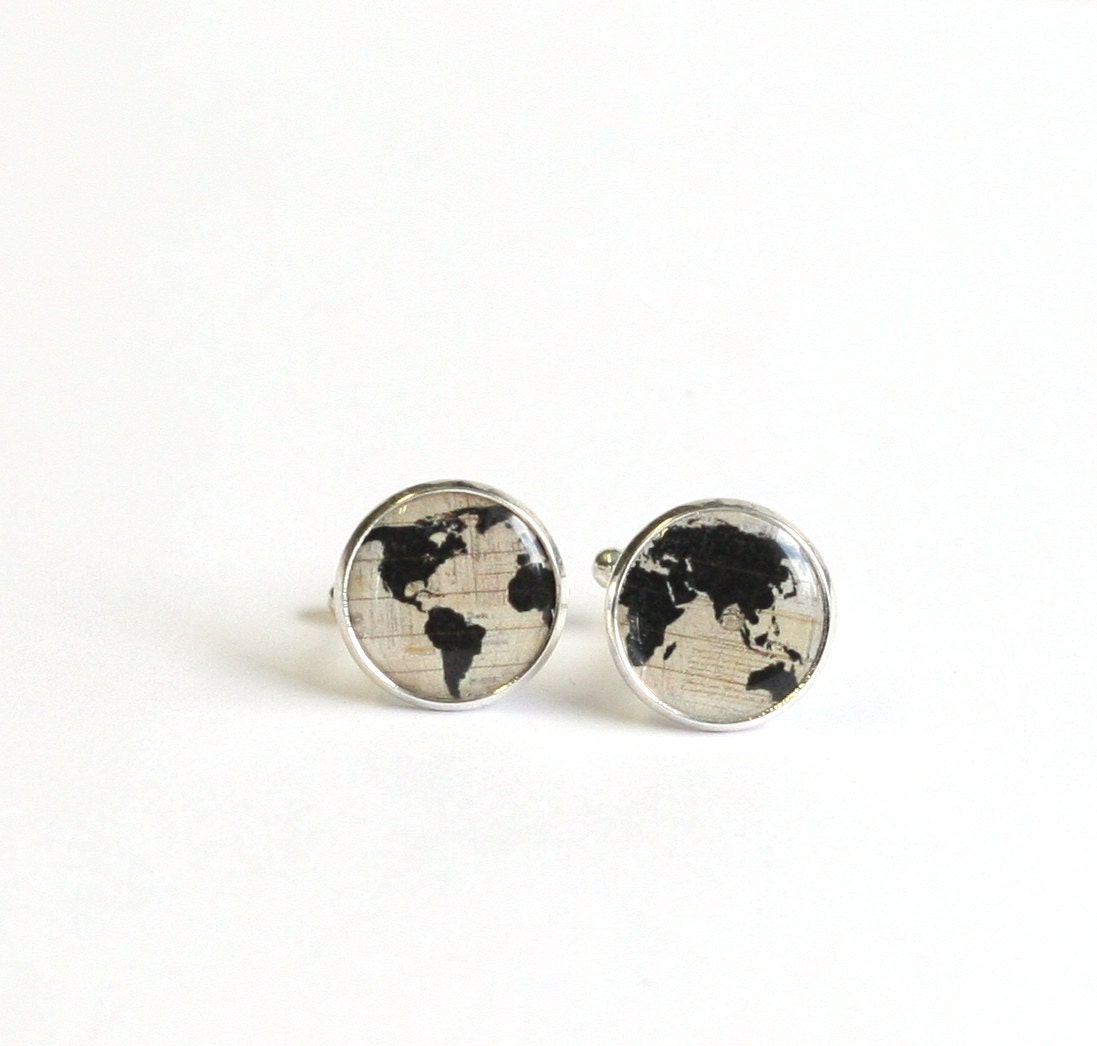 World map cufflinks vintage World map silver cufflinks