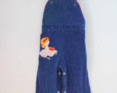Vintage Corduroy Overalls with Little Girl Applique Royal Blue Size 12mo
