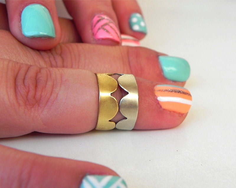 Scallop double ring, sterling silver and gold plated sterling silver