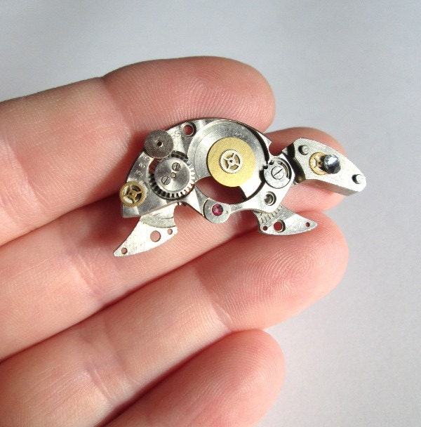 Miniature clockwork turtle sculpture