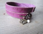 Oh Marcello-Regina Spektor Lyrics Bracelet- Leather double wrap bracelet with vintage button and charms -