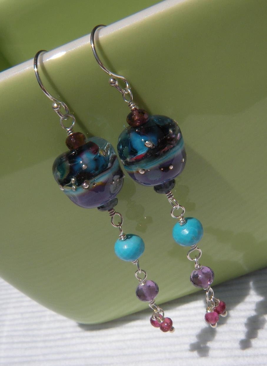 Plum Passion Earrings with Semiprecious Gems