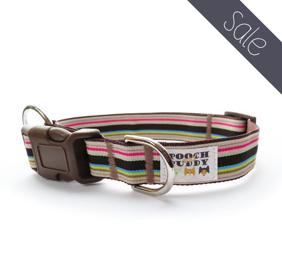 Sandcastle Stripe Dog Collar - brown dog collar, large dog collar, tan dog collar, striped dog collar