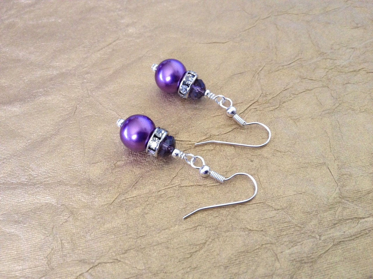 Purple Glass Pearl and Crystal earrings