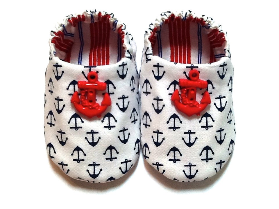 Nautical Baby Boy Shoes with Navy and Red Anchors