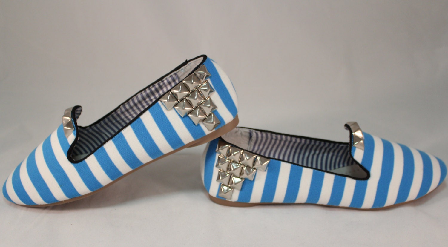 Striped Blue and White Loafer Flats