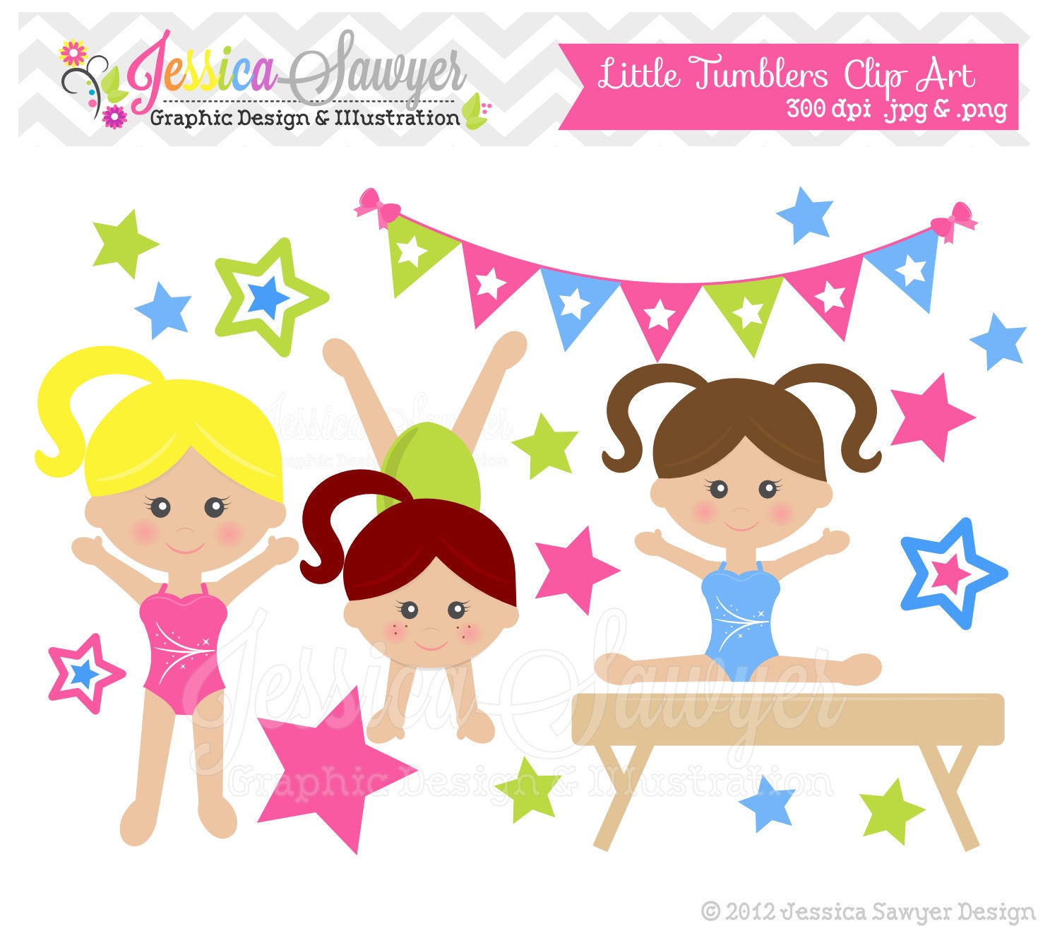 INSTANT DOWNLOAD little tumblers clip art, girls gymnastics clip art, tumbling graphic for invitations, party supply, graphic design Il_570xn