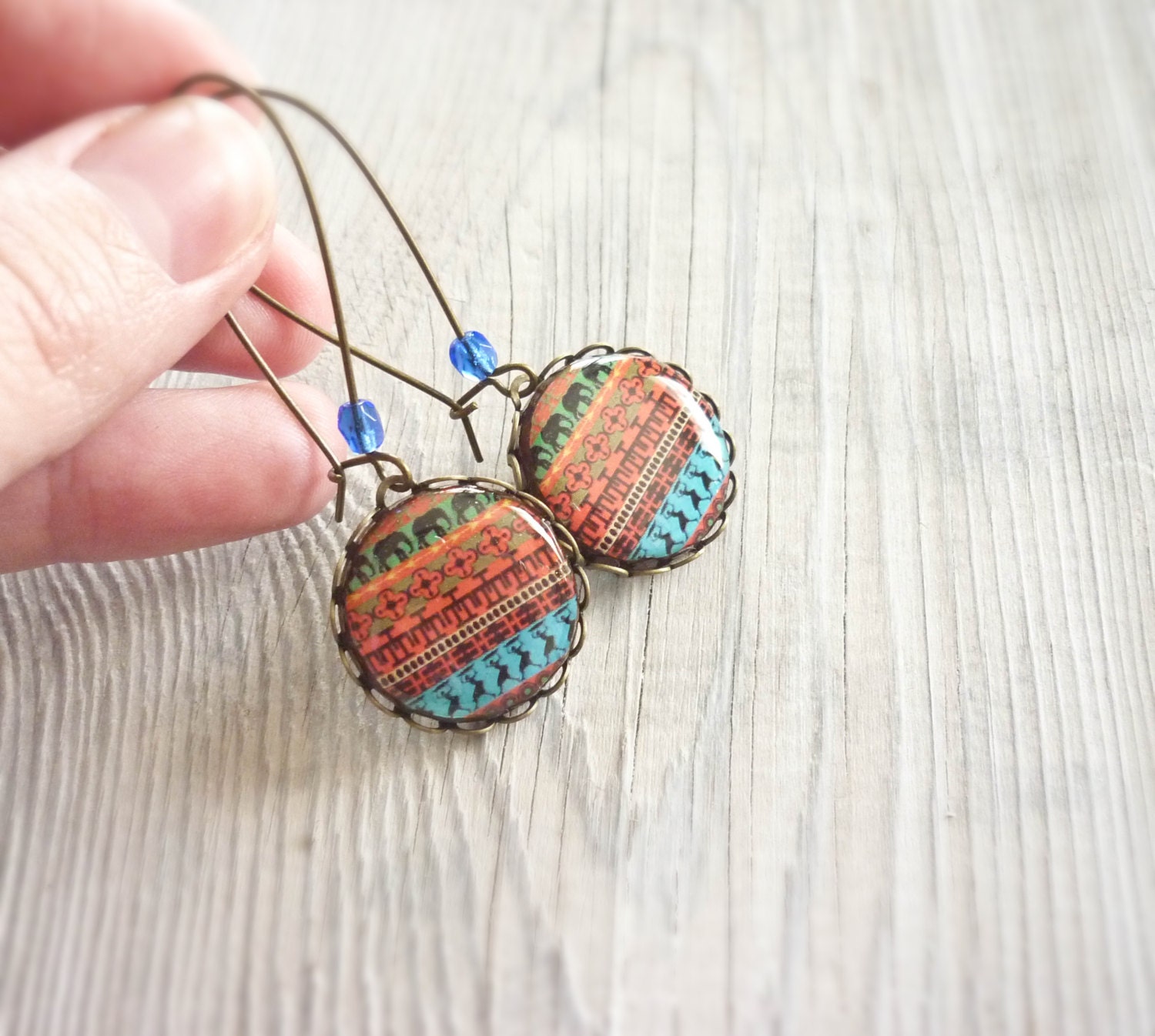 SALE Tribal ethnic earrings, african print, free worldwide shipping
