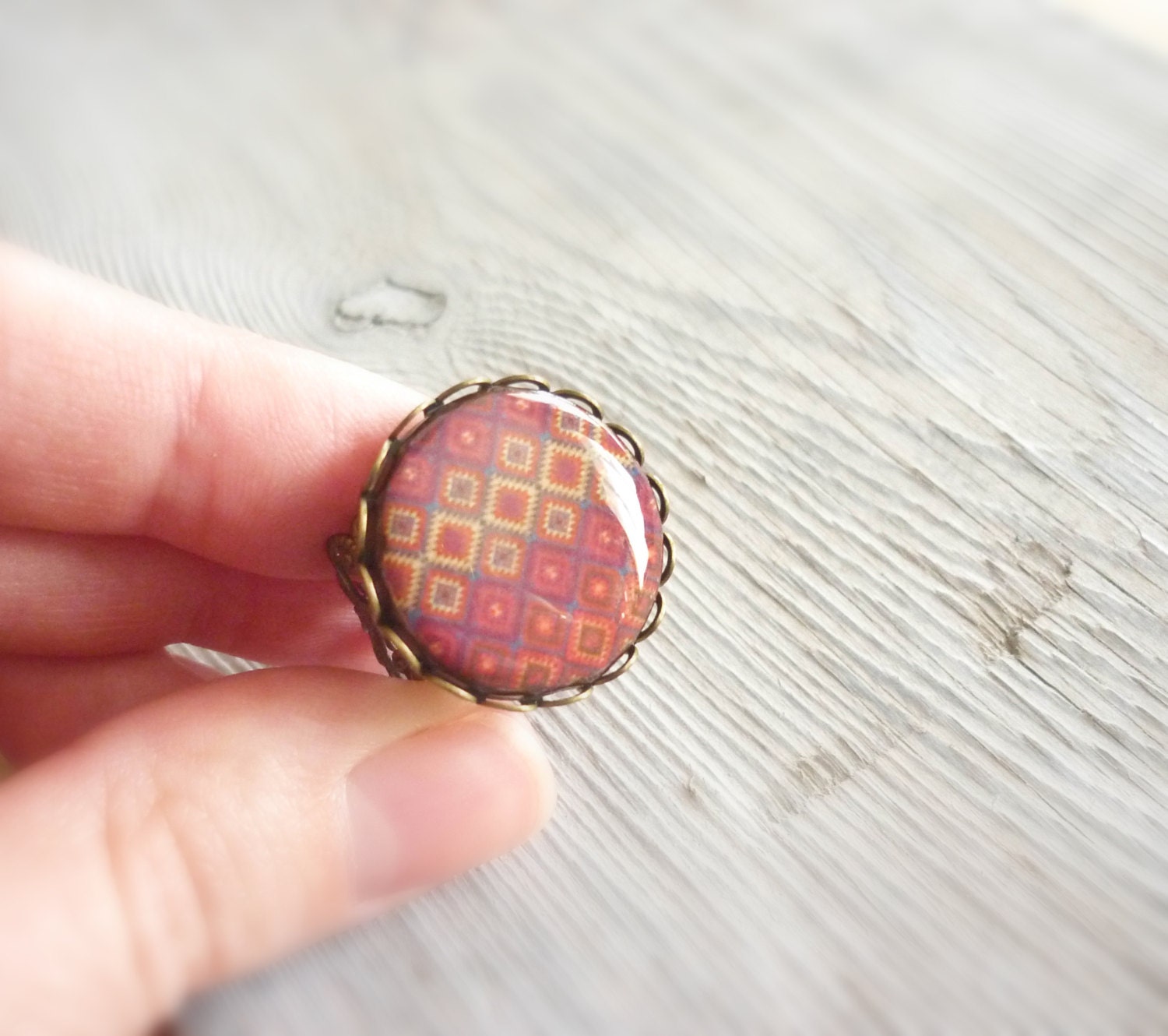 SALE Burgundy phomb ring, ornament adjusrable ring, gift for her