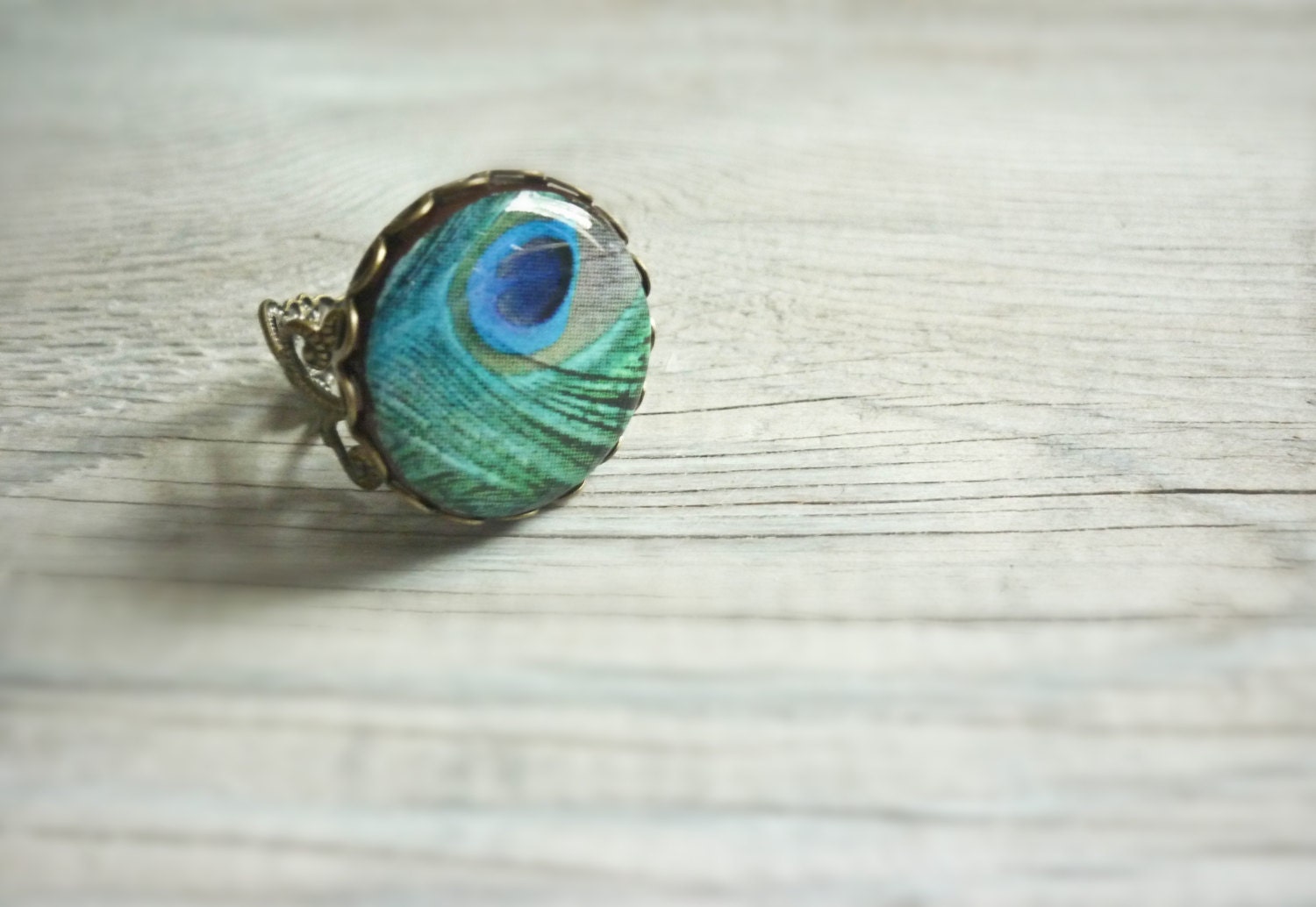 SALE Peacock ring, peacock feather, adjusrable ring, gift for her