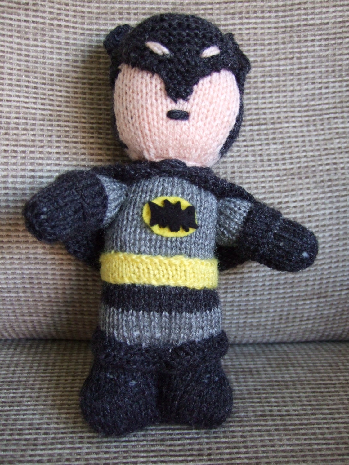 Superhero Bat Boy Doll Toy with cape for Baby & Childrens.  (suitable from Birth) Hand Knitted Super Hero