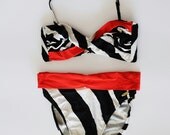 Bandeau Bikini Set // Vintage Two piece Swimsuit // High waist Highcut Bikini Size 40 D Cup