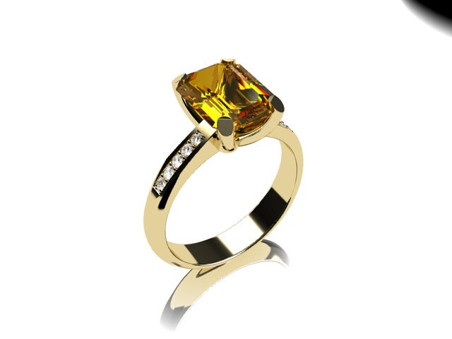 Citrine ring, yellow gold, emerald cut, engagement ring, Solitaire, Diamond,  yellow, diamond ring, Citrine, white gold, unique