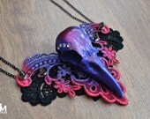 Chimera Choker faux crow skull colourful Fuchsia Bloom Mortiis.M