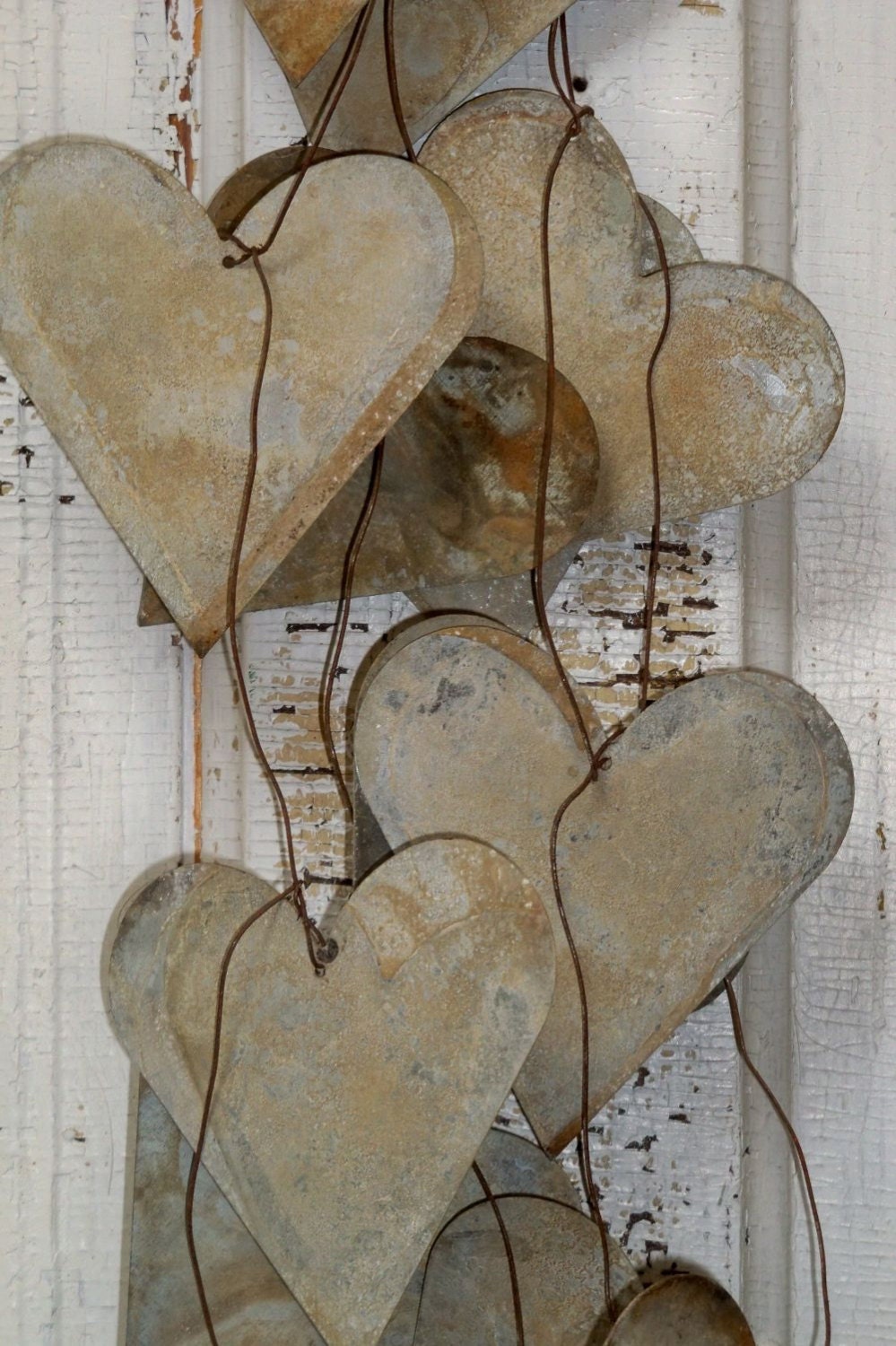 Large metal heart garland distressed rusty romantic rustic wedding shabby chic home decor Anita Spero