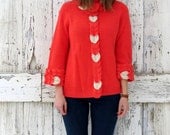 Leaf Me Be tangerine cream cardigan upcycled MOTH Anthropologie coral orange sweater jacket gift